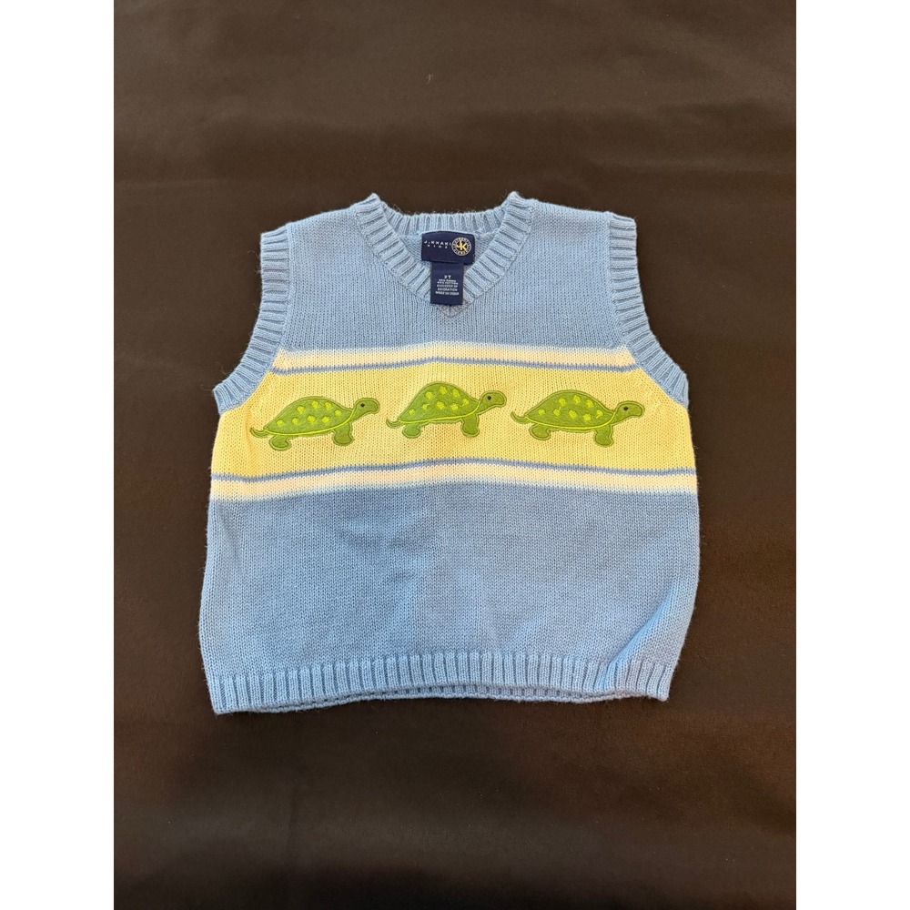 J Khaki Kids Blue Turtle Knit Sweater Vest V-Neck Ramie Cotton Blend 2T